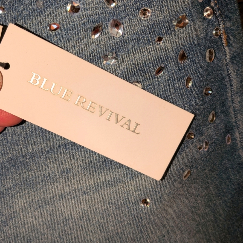 Blue Revival NWT Recycled Denim jeans Size 29 Rhinestone Straight Ankle - Picture 8 of 9